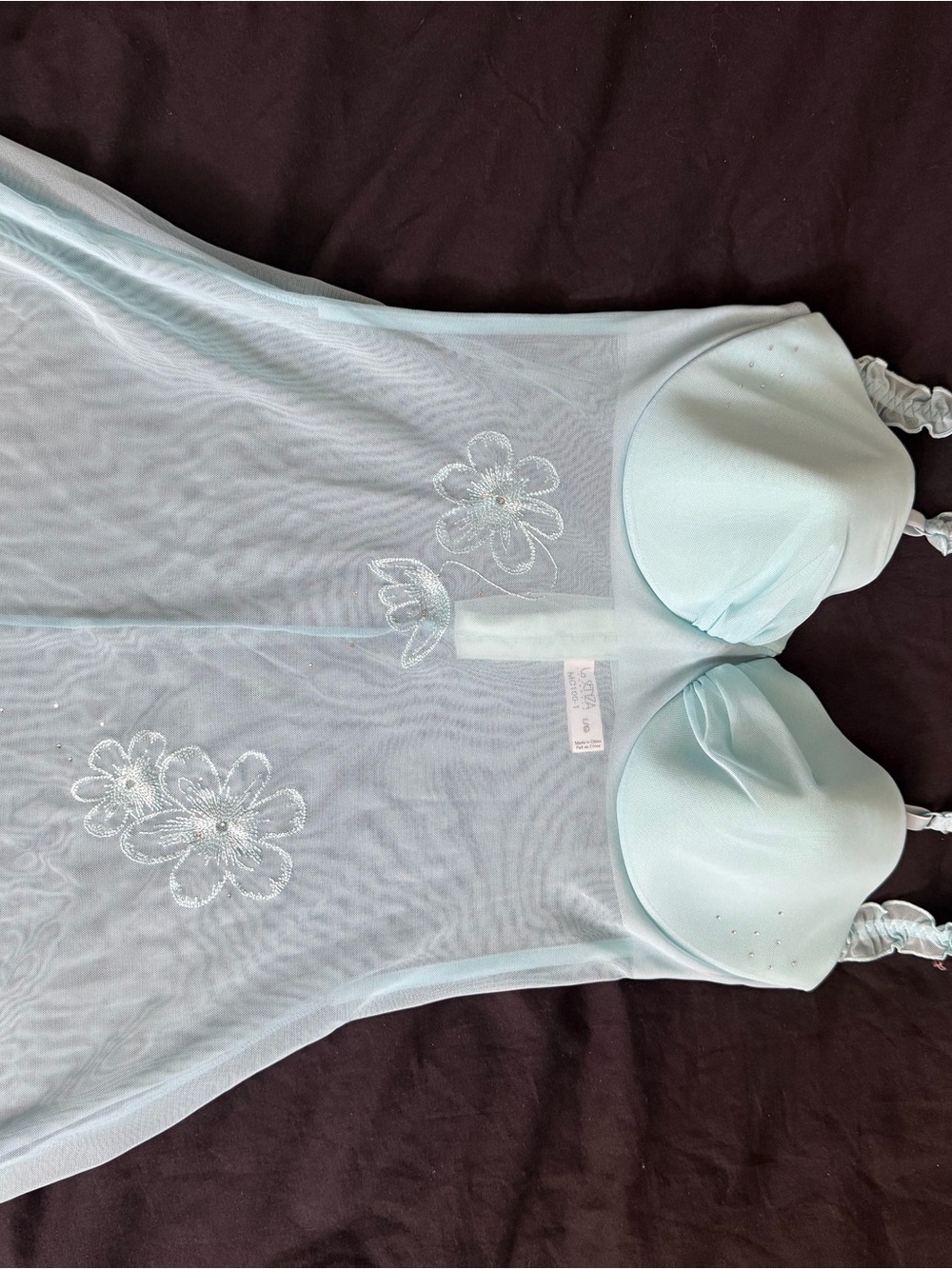 Light Blue Floral Mesh Slip with Padded Cups